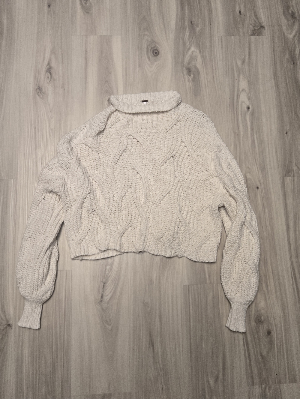 Free People Frankie Cable Knit Cropped Sweater Ivory White Mock Neck Medium